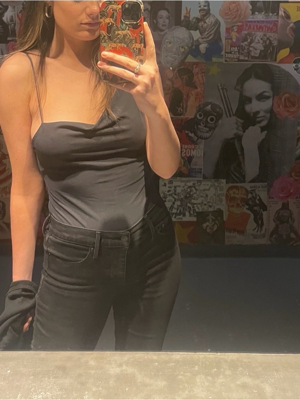 Urban Outfitters Black Satin Cowl Neck Spaghetti Strap Bodysuit